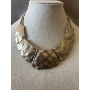 Gold Hammered Collar Necklace with Geometric Design